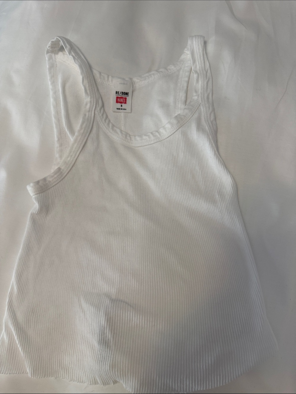 Re/Done White Ribbed Scoop Tank